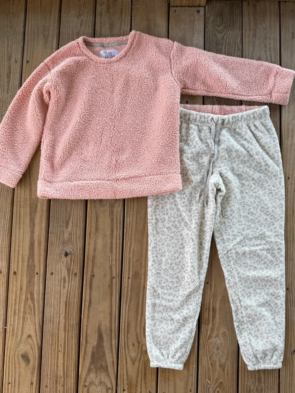 MUK LUKS Cozy Plush Fleece Lounge Set Pink & Ivory